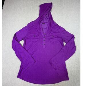 Marmot Women's Med Purple 1/4 Button Hooded Adjustable Sleeve Pullover Top Trail